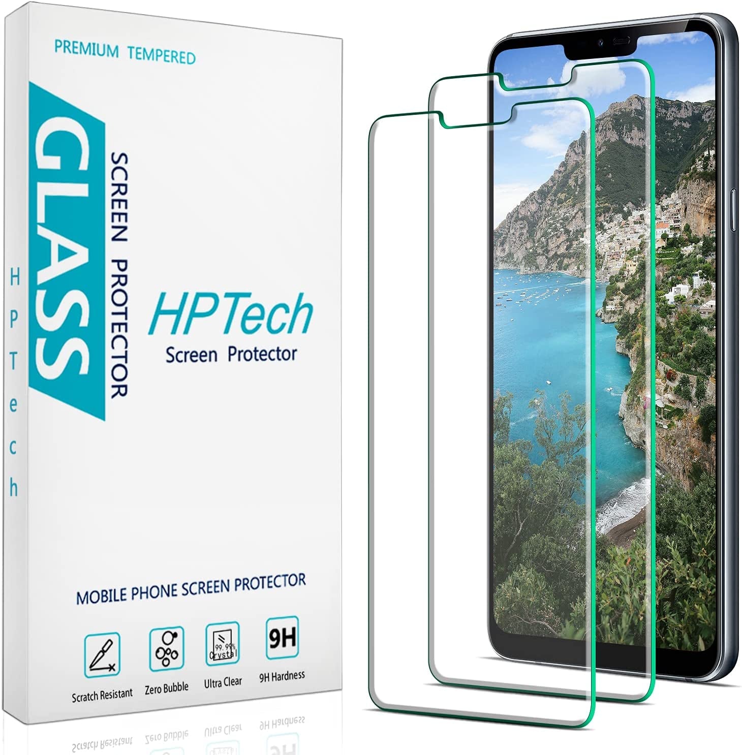Hptech 2-Pack Compatible for LG G7 Thinq Screen Protector Tempered Glass, 9H Hardness, Bubble Free, Case Friendly  HPTech   