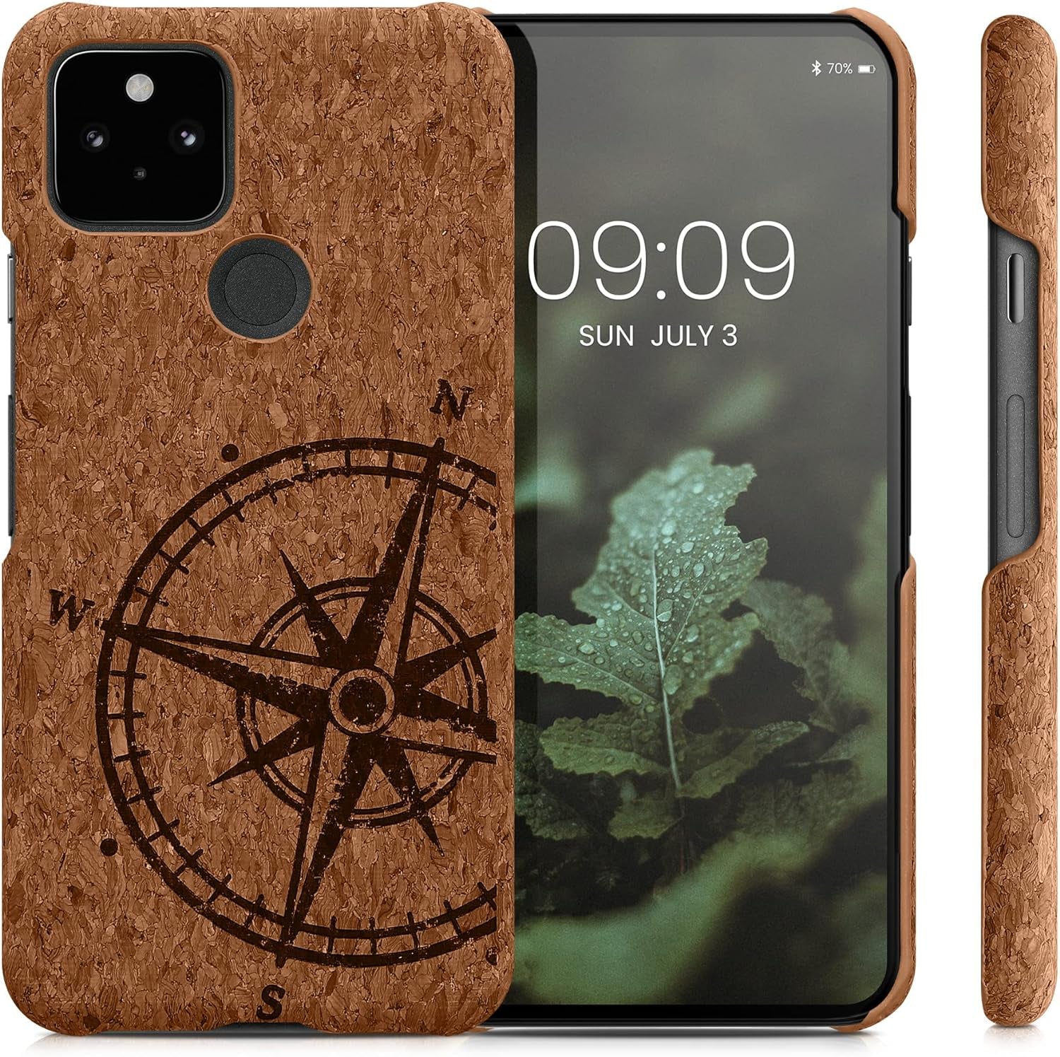 Kwmobile Case Compatible with Google Pixel 5 - Protective Cork Cover - Navigational Compass Dark Brown/Light Brown  kwmobile   