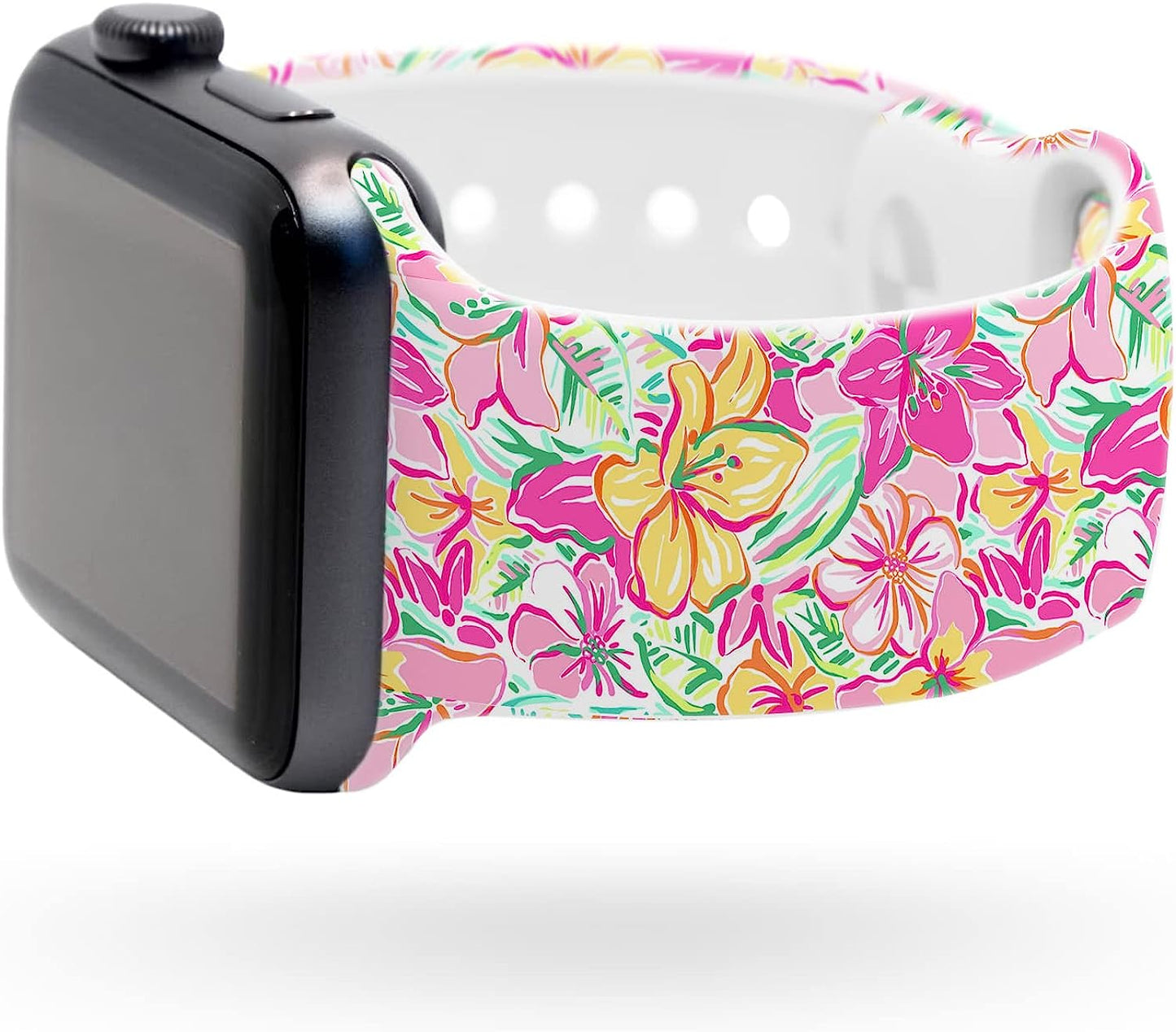 Lux Bands Printed Watch Band - Apple SE Watch Band with Silicone Strap - Smart Watch Band with Stainless Steel Buckle - Adjustable Iwatch Band - Apple Wristbands for Iwatch Series 8-1 SE  Lux Bands Pink Tropic 38-41mm Medium/Large 