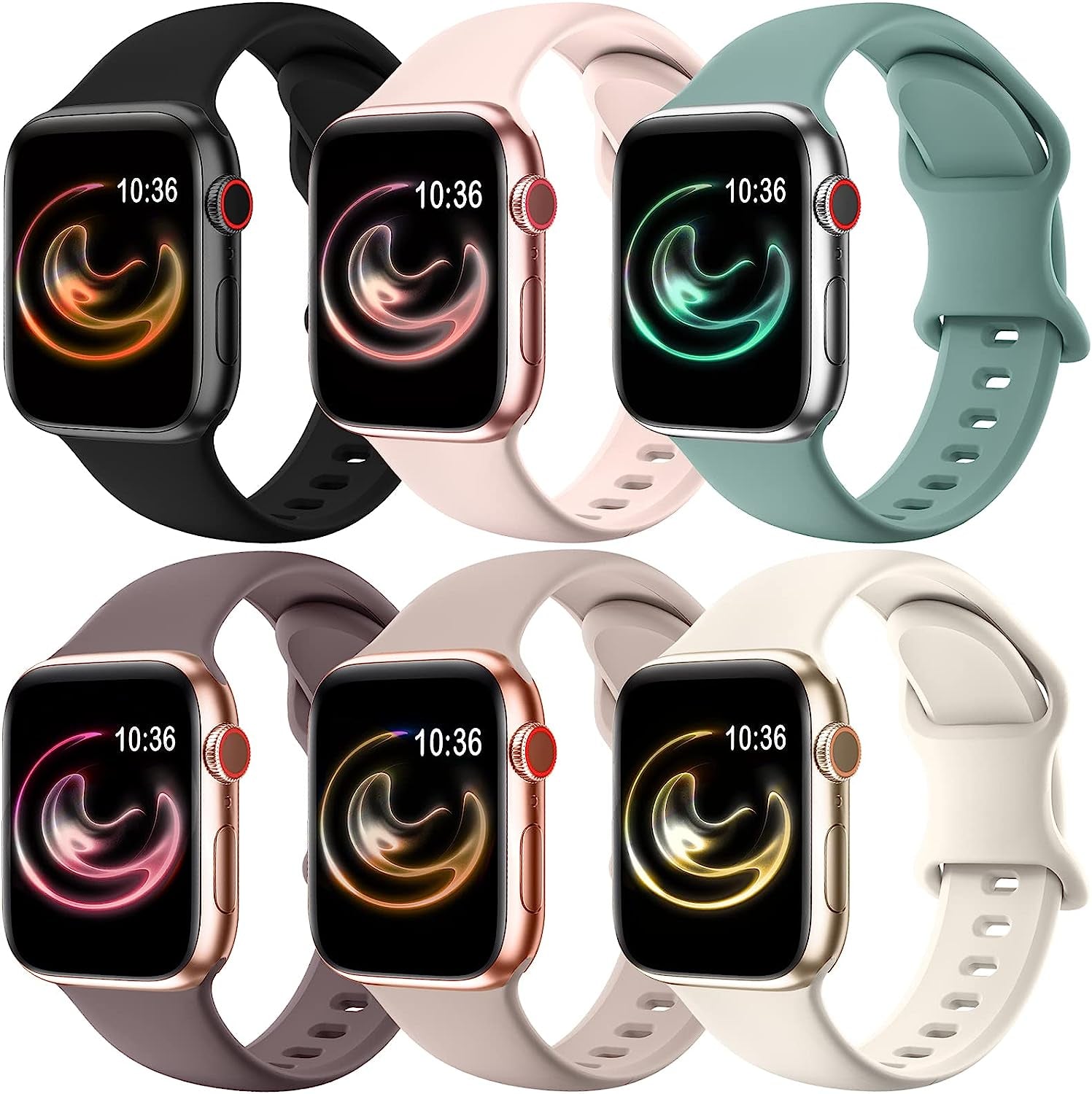 ZALAVER 6 Pack Bands Compatible with Apple Watch Band 38Mm 40Mm 41Mm 42Mm 44Mm 45Mm 49Mm Men Women, Soft Silicone Sport Strap for Iwatch Ultra Series 8 7 6 5 4 3 2 1 SE  ZALAVER Black/Sand Pink/Cactus/Smoke Violet/Milk Tea/Starlight 38mm/40mm/41mm 