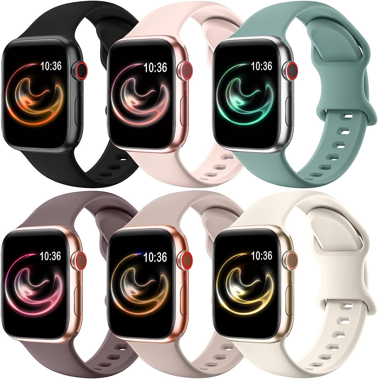 ZALAVER 6 Pack Bands Compatible with Apple Watch Band 38Mm 40Mm 41Mm 42Mm 44Mm 45Mm 49Mm Men Women, Soft Silicone Sport Strap for Iwatch Ultra Series 8 7 6 5 4 3 2 1 SE  ZALAVER Black/Sand Pink/Cactus/Smoke Violet/Milk Tea/Starlight 42mm/44mm/45mm/49mm 