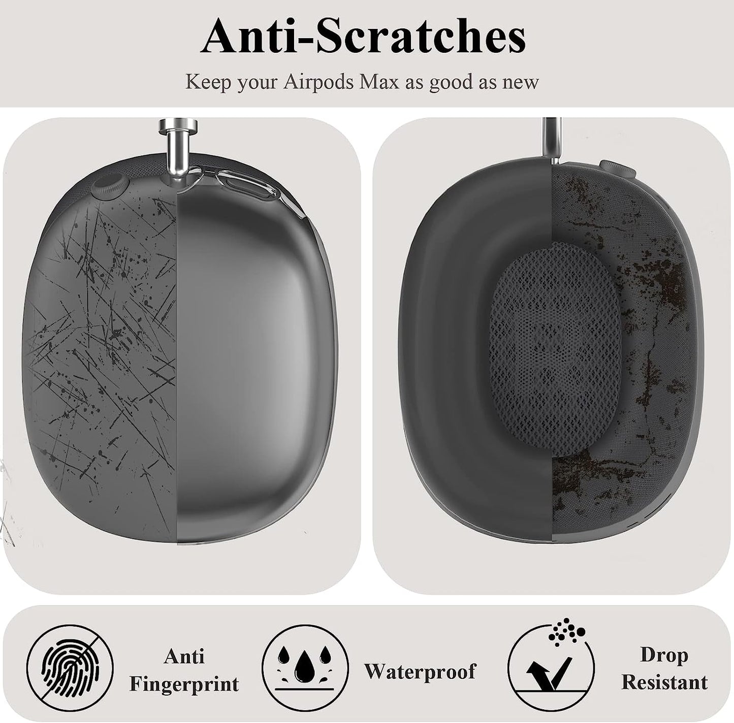 JDHDL [3 in 1] for Airpods Max Case Cover, Clear Soft TPU Earcup Case Cover+Slicone Earpad Cover+Silicone Overhead Cover, Transparent Protective Case for Apple Airpods Max Accessories(Black)  JDHDL   