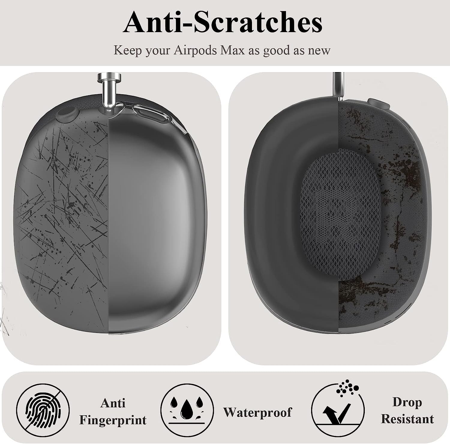 JDHDL [3 in 1] for Airpods Max Case Cover, Clear Soft TPU Earcup Case Cover+Slicone Earpad Cover+Silicone Overhead Cover, Transparent Protective Case for Apple Airpods Max Accessories(Black)  JDHDL   