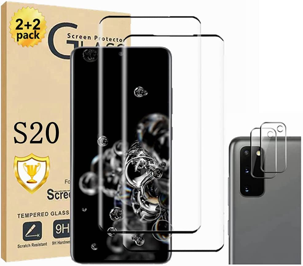 Micger Galaxy S20 Screen Protector 【2+2 Pack】 with 2 Pack Camera Lens Protector, Compatible Fingerprint, 3D Glass Full Coverage 9H Hardness Tempered Glass Screen Protector for Samsung Galaxy S20 5G  Micger   