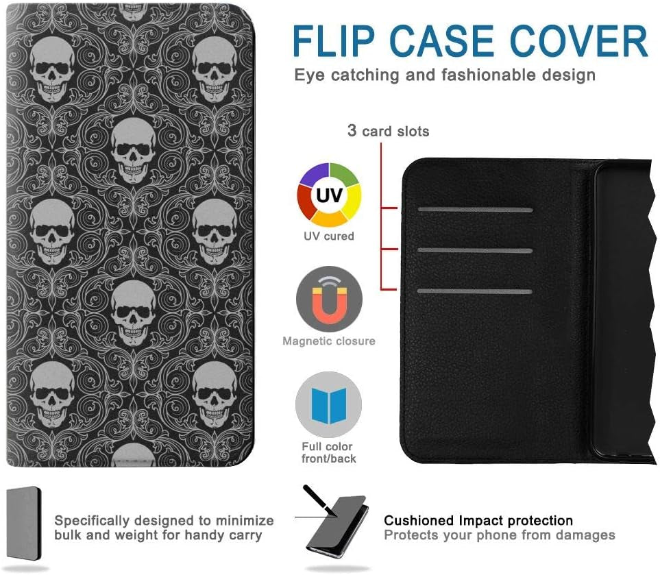 RW2371 Skull Vintage Monochrome Pattern PU Leather Flip Case Cover for LG V30, LG V30 Plus, LG V30S Thinq, LG V35, LG V35 Thinq  jjphonecase   