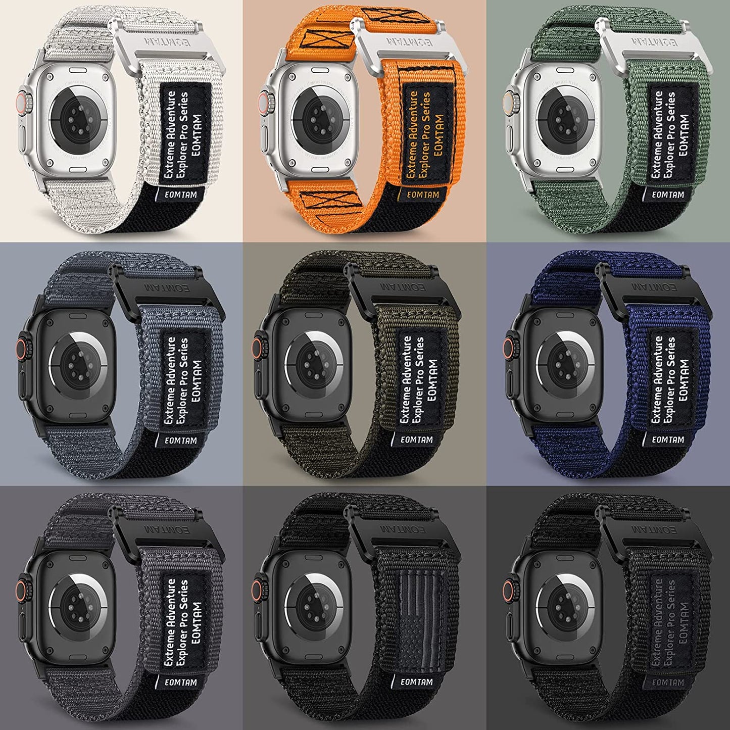 EOMTAM Width 30MM Men Soft Nylon Strap for Apple Watch Band Ultra 49Mm 45Mm 44Mm 42Mm 41Mm 40Mm 38Mm, Rugged Sport Woven Adjustable Wristband for Iwatch Series 8 SE 7 6 5 4 3  EOMTAM   