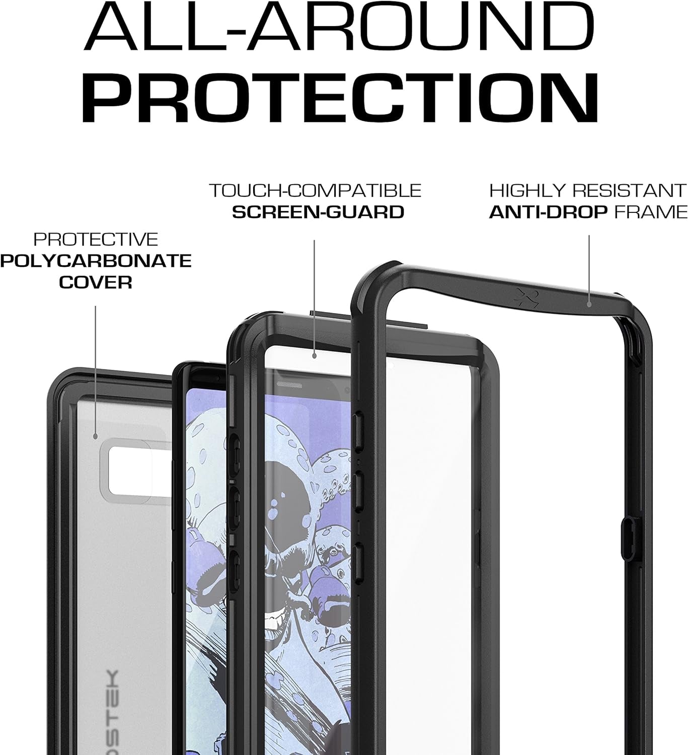 Ghostek Nautical Waterproof Galaxy Note 8 Case with Screen Protector - Slim Heavy Duty Protection (Black)  Ghostek   
