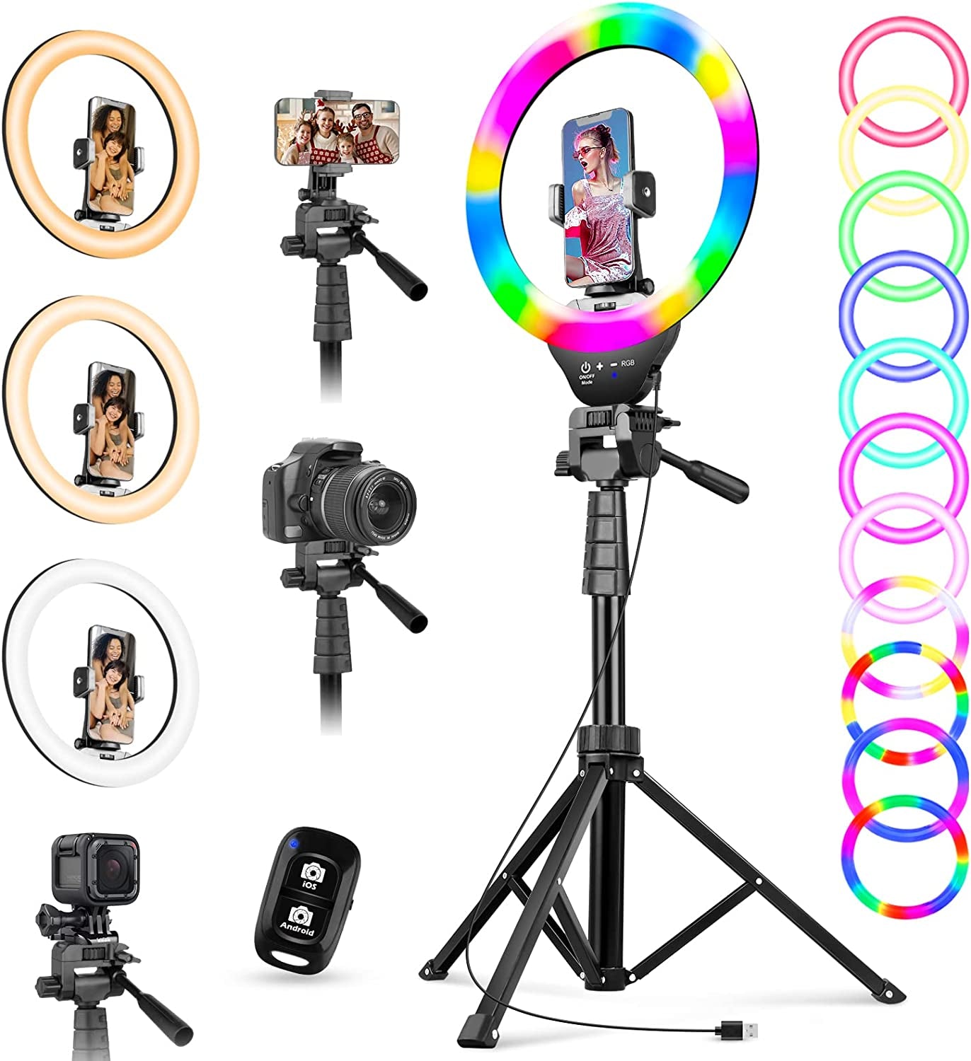 Torjim 12" RGB Ring Light with 67" Tripod Stand, Selfie Ring Light with Phone Holder & Wireless Remote, 3 CCT Modes & 12 Color Modes LED Ring Light for Selfie/Makeup/Tiktok/Youtube  Torjim   