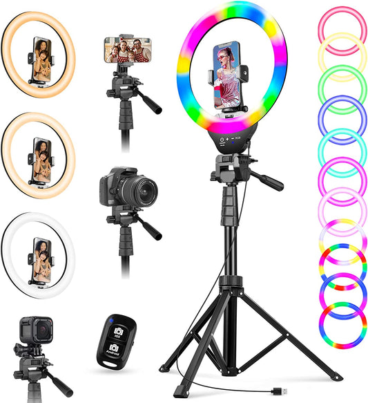 Torjim 12" RGB Ring Light with 67" Tripod Stand, Selfie Ring Light with Phone Holder & Wireless Remote, 3 CCT Modes & 12 Color Modes LED Ring Light for Selfie/Makeup/Tiktok/Youtube  Torjim   