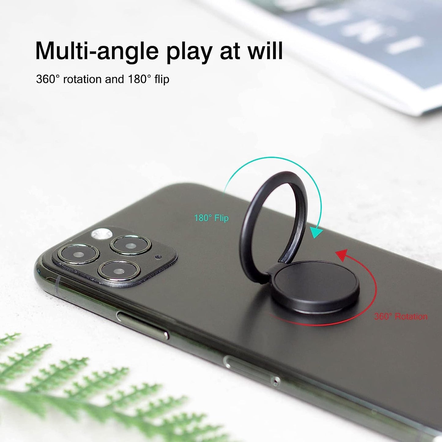 [2 Pack] Matte Finish round Ultra-Thin Cell Phone Ring Holder Stand,360 Degree Rotation and 180 Degree Adjustable Finger Ring Kickstand with Frosted Metal Phone Grip (Black)  Wansurs   