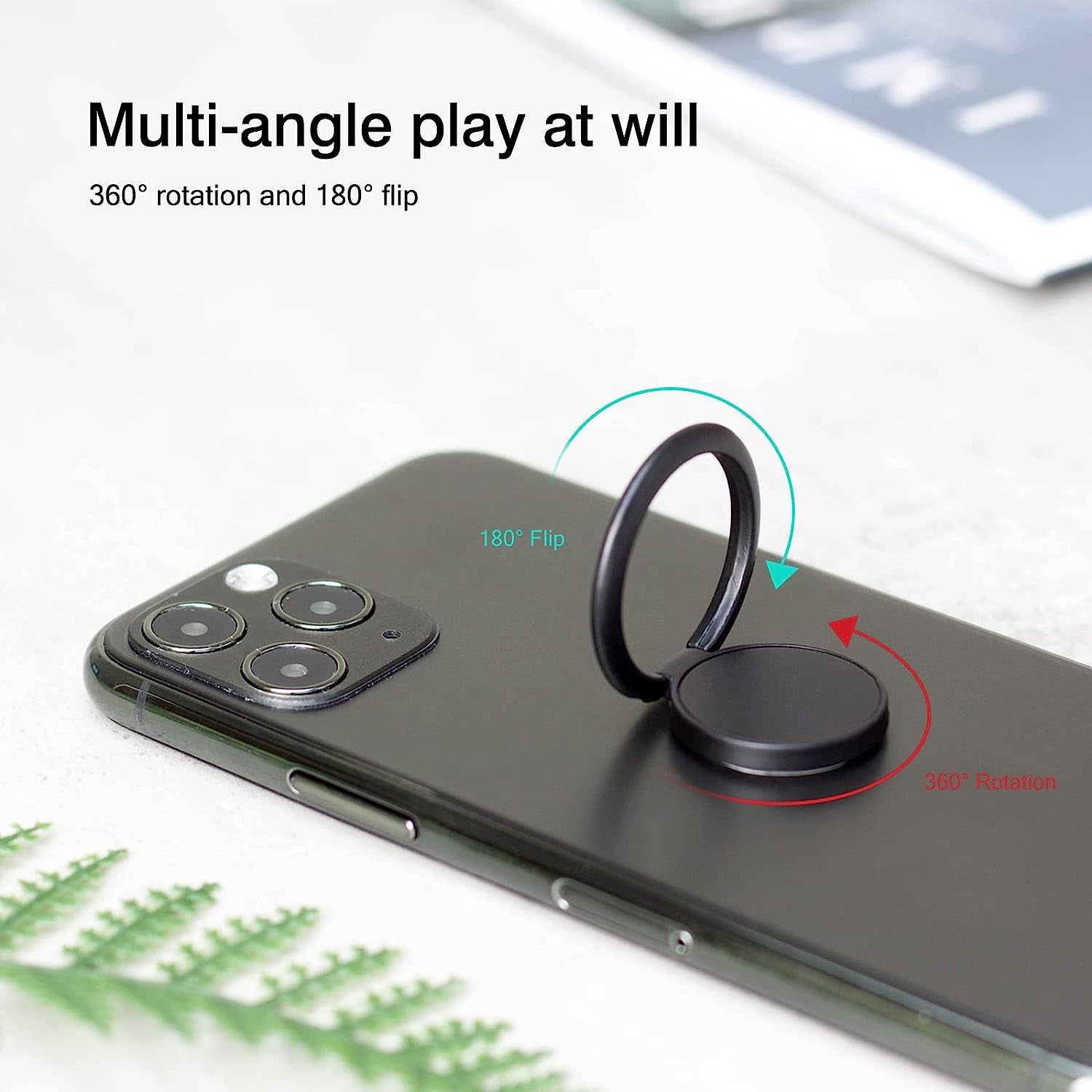 [2 Pack] Matte Finish round Ultra-Thin Cell Phone Ring Holder Stand,360 Degree Rotation and 180 Degree Adjustable Finger Ring Kickstand with Frosted Metal Phone Grip (Black)  Wansurs   