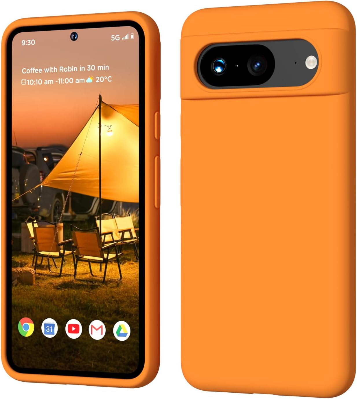 COFFKER Compatible with Pixel 8 Case, Liquid Silicone Case, Full Body Shockproof Protective Cover,【Soft Microfiber Lining】 Slim Thin Phone Case for Google Pixel 8 6.2 Inch, Chocolate Brown  COFFKER Orange  