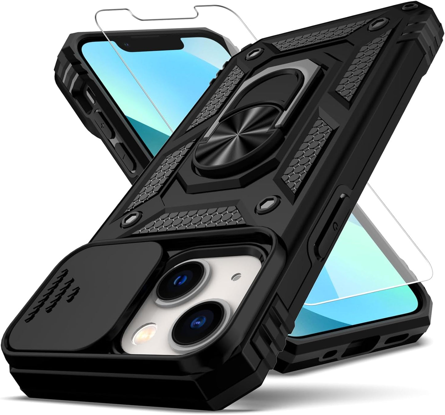 YZOK for Iphone 12 Mini Case,With Slide Camera Cover HD Screen Protector,[Camera Protection] [Magnetic Rotate Kickstand] Military Grade Shockproof Heavy Duty Protective Case for Iphone 12 Mini-Red  YZOK Black  