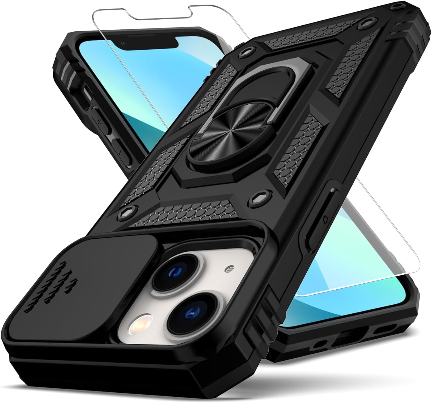 YZOK for Iphone 12 Mini Case,With Slide Camera Cover HD Screen Protector,[Camera Protection] [Magnetic Rotate Kickstand] Military Grade Shockproof Heavy Duty Protective Case for Iphone 12 Mini-Red  YZOK Black  