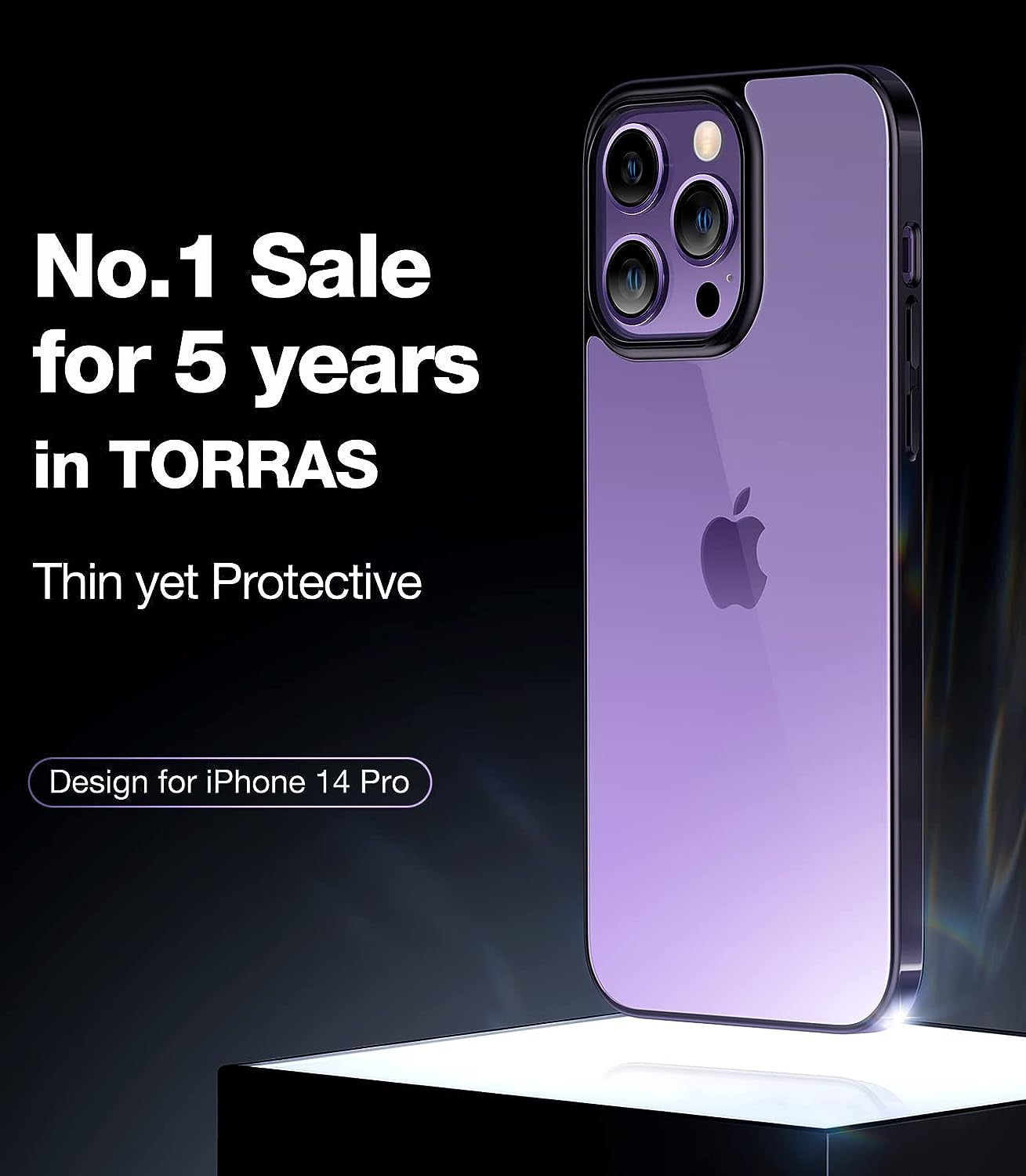 TORRAS Crystal Clear Designed for Iphone 14 Pro Case, Ultra-Thin [Non-Yellowing] [Military Protective Absorber] Slim Fit Soft Silicone TPU Cover for Iphone 14 Pro Phone Case 6.1 Inch, Dark Purple  TORRAS   