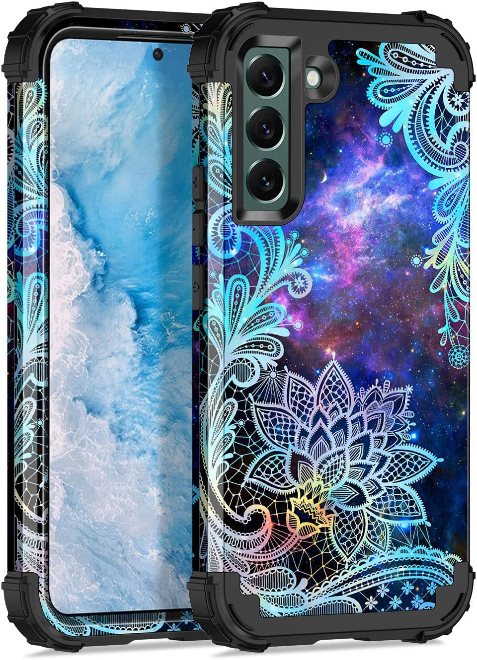 Casetego Compatible with Galaxy S22 plus 5G Case,Floral Three Layer Heavy Duty Sturdy Shockproof Full Body Protective Cover Case for Samsung Galaxy S22 plus 5G,Butterfly  Casetego Blue Mandala  