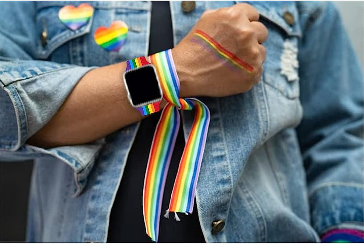Teacher Appreciation Gifts Nurse Decorations Wristband Straps for Rainbow Apple Watch Band 38Mm/40Mm/41Mm/42Mm/44Mm/45Mm Soft Silicone Pride Watch Band Strap for Apple Smart Watch Series 7 6 5 4 3 2 1 SE.  DGDGDG   