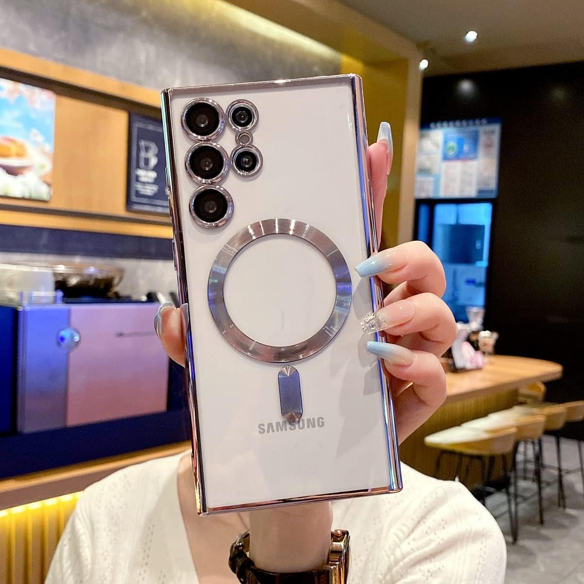 Threehundred for Samsung Galaxy S22 Ultra Case Magnetic Clear with Camera Lens Protector Full Protection Magsafe Electroplated Silicone Slim Fit Shockproof Protective Case Cover 6.8 Inch - Lavender  Threehundred   