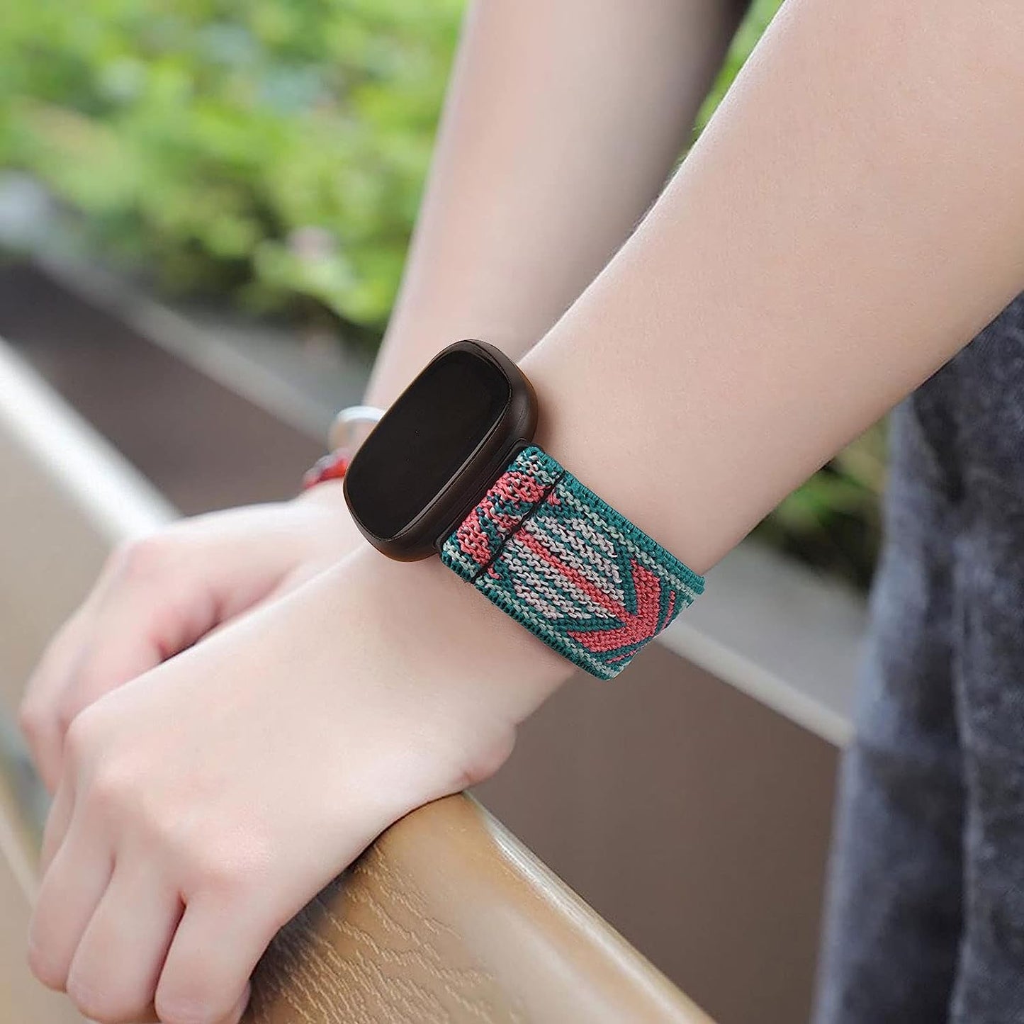 2 Pack Elastic Nylon Bands Compatible with Fitbit Versa 3/Fitbit Sense Women, Adjustable Stretchy Breathable Sport Wristband  YILED   