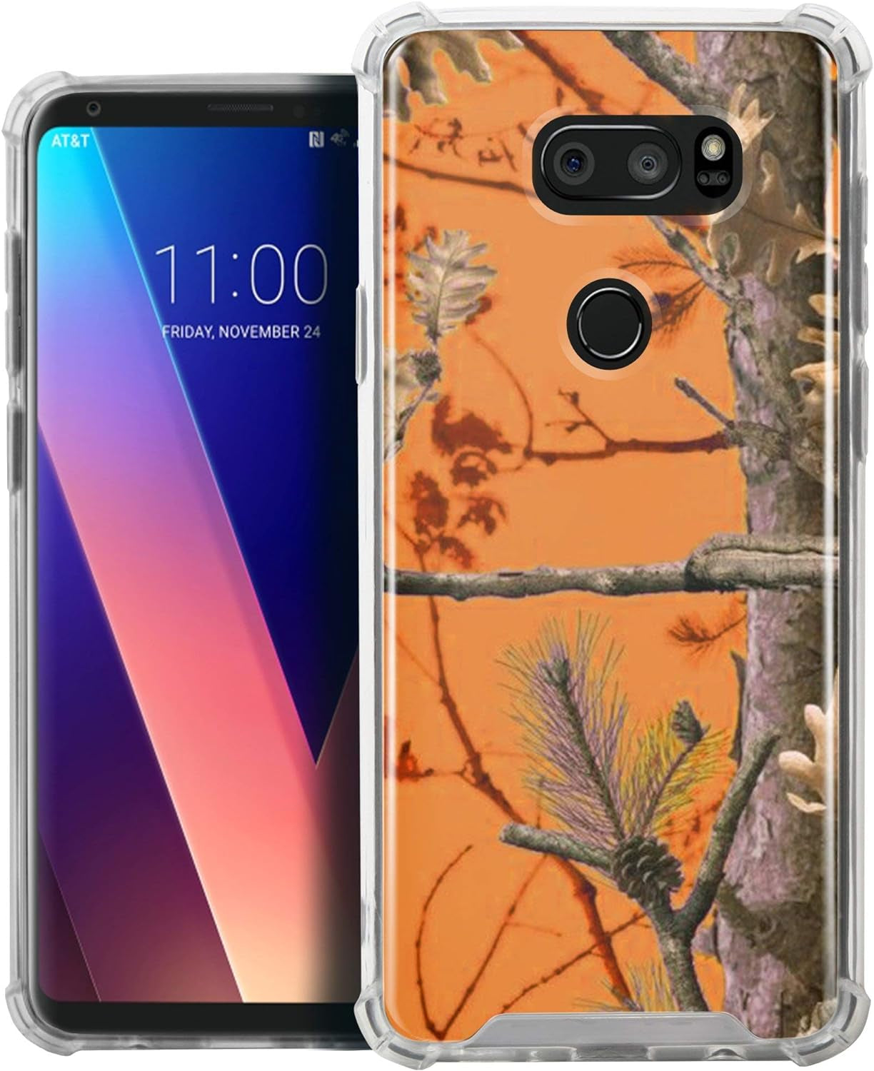 Casesondeck Crystal Case Compatible with [LG V30S Thinq and LG V30] Transparent Clear TPU Frame Shock Resistan Slim Fit Thin (Orange Tree Camo)  CasesonDeck   
