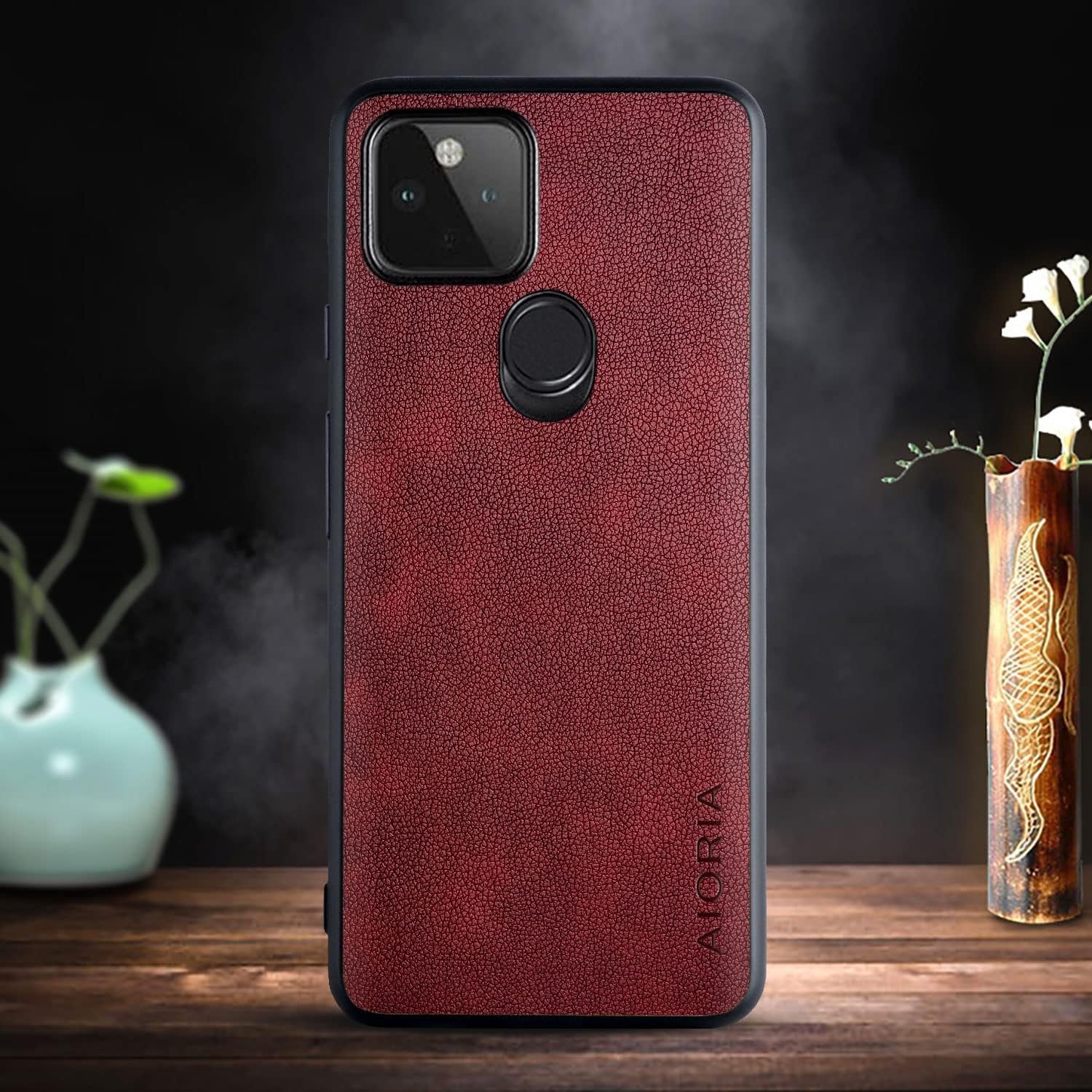 For Google Pixel 4A 5G Case, 6.2 Inch Premium PU Leather Phone Cover Retro Design Full Protective Case for Google Pixel 4A 5G (Dark Red)  AIORIA   