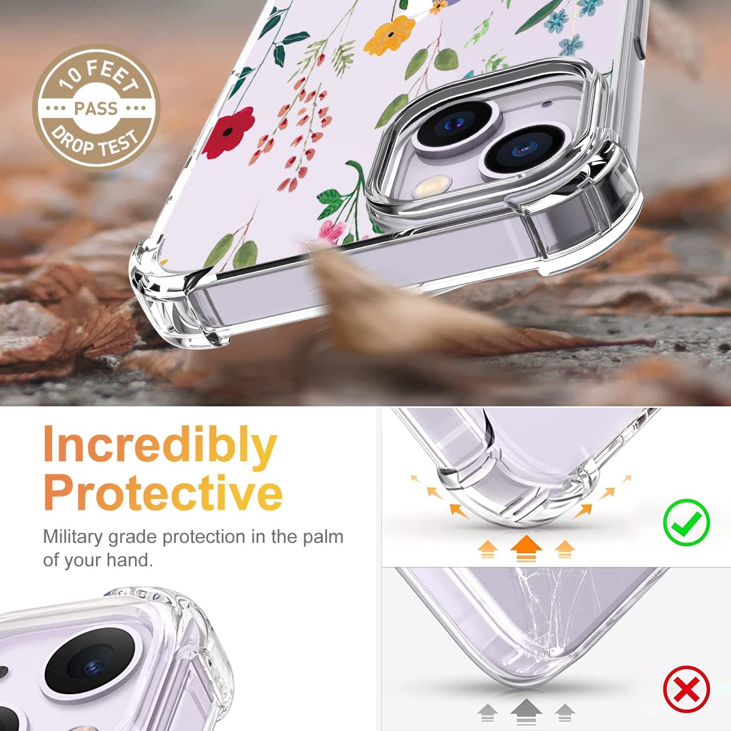 YOYORI Compatible with Iphone 14 Case with Screen Protector, Flower Pattern Design, Floral Clear Women Phone Case Shockproof Protective Soft TPU Bumper Cover 6.1 Inch 2022(Flowers and Plants)  YOYORI   