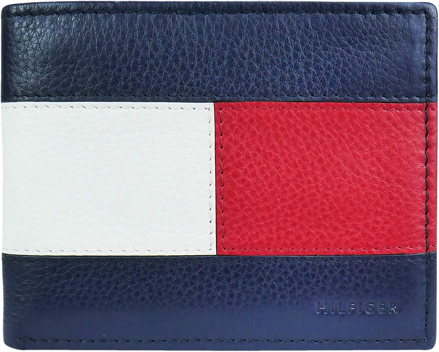 Tommy Hilfiger Men'S Genuine Leather Passcase Wallet with Multiple Card Slots  Tommy Hilfiger Men's Accessories Blue/White/Red One Size 