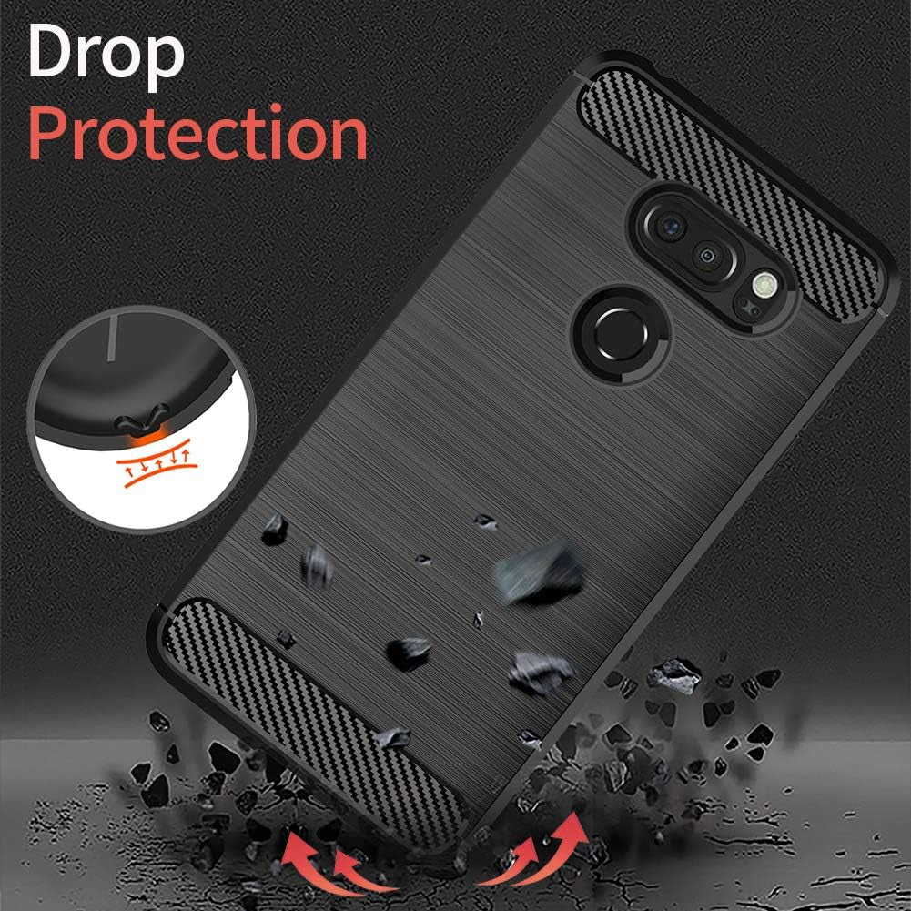 SNOSHO for LG V35 Case,Lg V30 Thinq Case,Slim Thin Silicone Soft Skin Flexible TPU Anti-Scratch Shockproof Carbon Fiber Protective Cases Cover for LG V30,Brushed Black  SNOSHO   