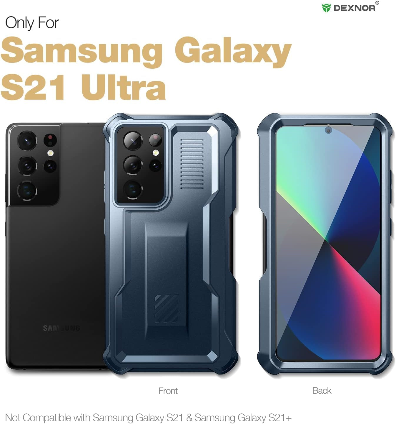 Dexnor for Samsung Galaxy S21 Ultra Case with Screen Protector & S Pen Slot(S Pen Not Included) Dual Layer Cover, 360 Full Body Protective Shockproof Heavy Duty Bumper for S21 Ultra 6.8 Inch-Blue  Dexnor   