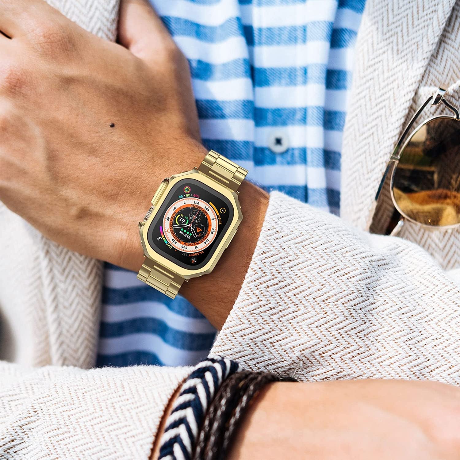 MRYUESG Compatible with Apple Watch Band and Case, Stainless Steel Metal Chain with TPU Cover, Smart-Watch Link Bracelet Strap, Wrist-Band for I-Watch Series 8 7 6 5 4 3 2 1 SE SE2  MRYUESG   