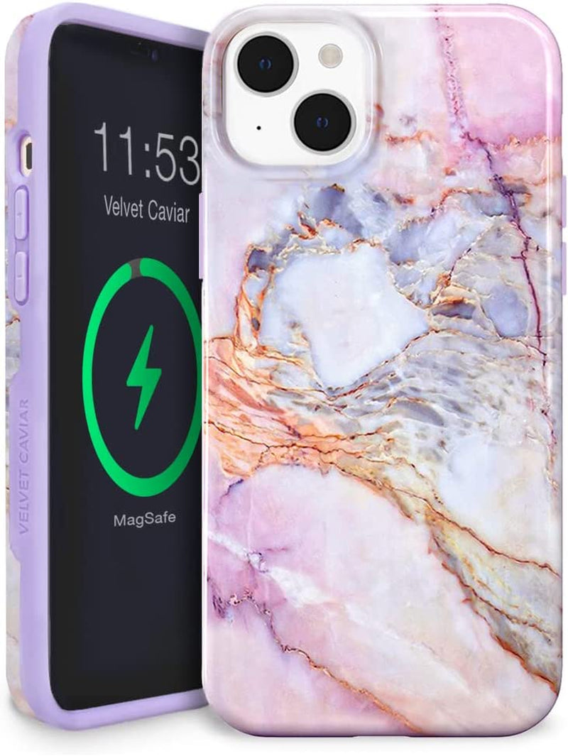 Velvet Caviar Designed for Iphone 14 Case Black Marble [10Ft Drop Tested] Compatible with Magsafe - Protective Microfiber Lining  Velvet Caviar Violet Sky iPhone 14 