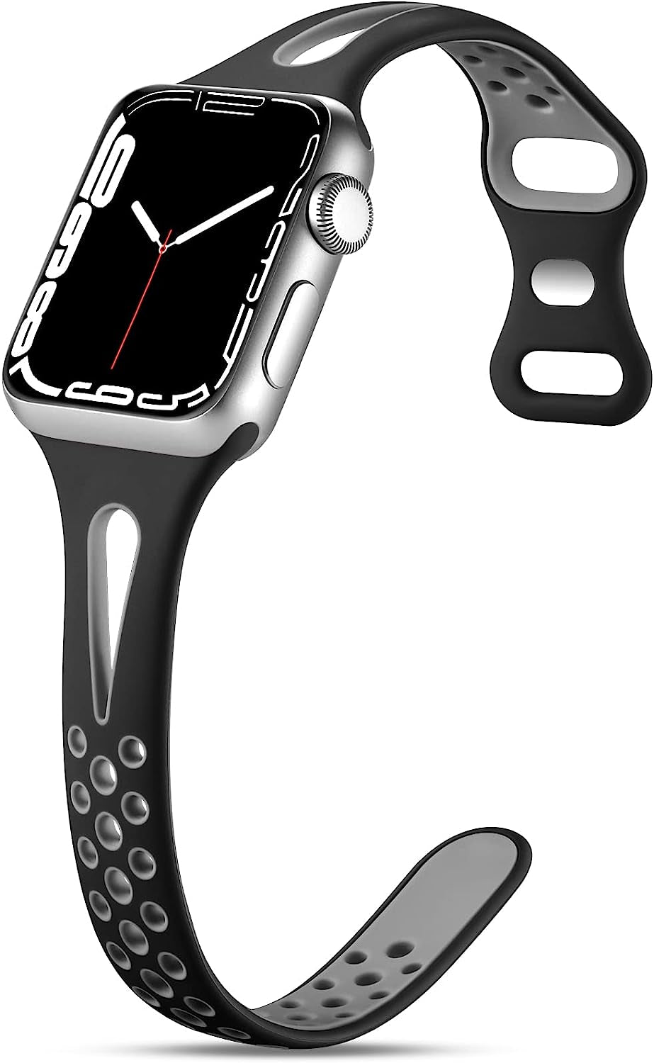 Getino Compatible with Apple Watch Band 40Mm 38Mm 41Mm 42M 44Mm 45Mm 49Mm for Women Men Iwatch SE Ultra Series 8 7 6 5 4 3 2 1, Stylish Durable Breathable Soft Silicone Slim Sport Replacement Bands  Getino Black/Gray 38mm/40mm/41mm 