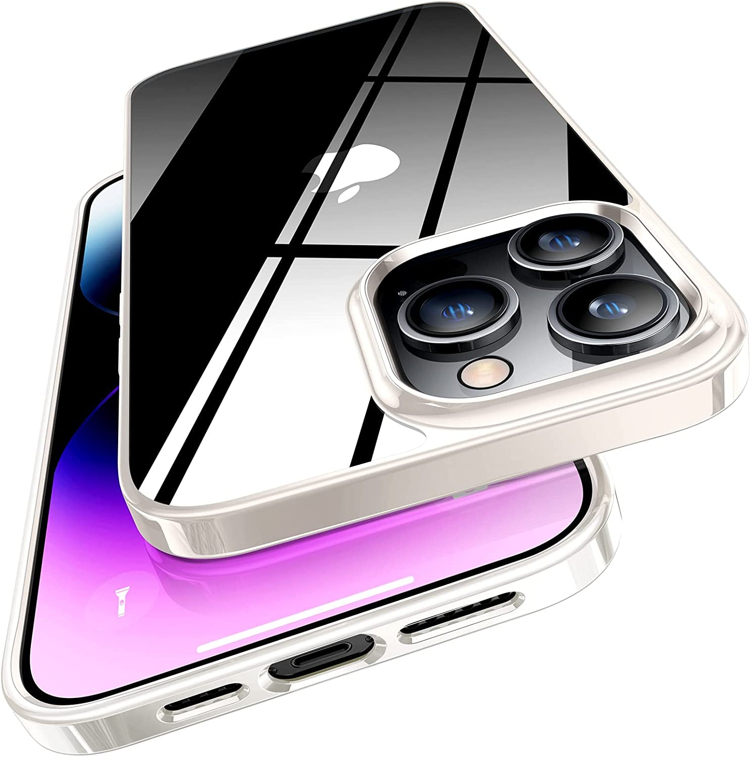 TORRAS Crystal Clear Designed for Iphone 14 Pro Case, Ultra-Thin [Non-Yellowing] [Military Protective Absorber] Slim Fit Soft Silicone TPU Cover for Iphone 14 Pro Phone Case 6.1 Inch, Dark Purple  TORRAS Gold Silver  