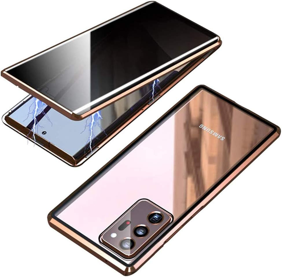Galaxy Note 20 Ultra Case,Shinetop Privacy Anti-Peeping Magnetic Adsorption Case Metal Frame Front & Back Tempered Glass Flip Anti-Spy Cover Protective Case for Samsung Galaxy Note 20 Ultra (6.9 Inch)  Shinetop Bronze Gold  