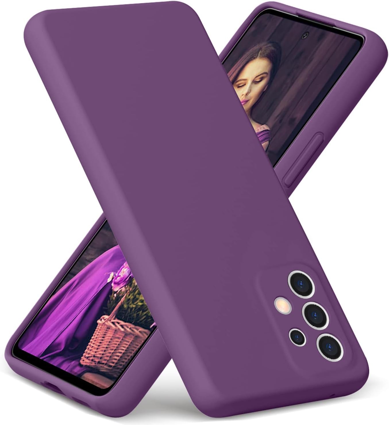 Gueen Compatible with Samsung Galaxy A53 5G Case, Premium Liquid Silicone, with [Camera Protection] [Soft Anti-Scratch Microfiber Lining] Full Body Shockproof Protective Phone Case - Hot Pink  Gueen Grape  