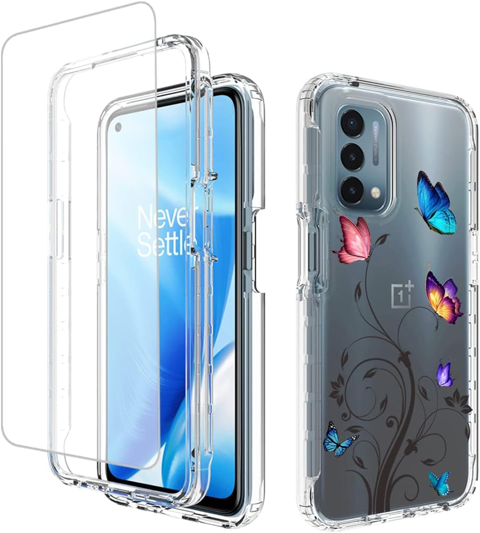Ueokeird Case for Oneplus Nord N200 5G Case, DE2117 Case with Tempered-Glass Screen Protector, Clear Butterfly Pattern Full Body Protective Phone Cover Cases for Oneplus Nord N200 5G (Butterfly Tree)  Ueokeird   
