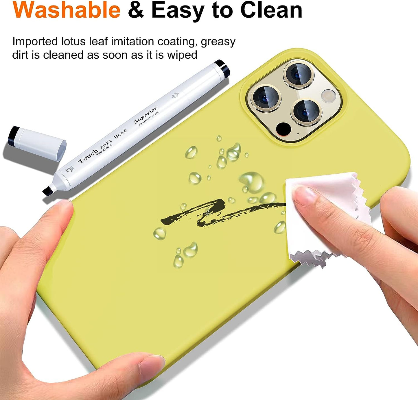 Uyiton [5 In1] Liquid Silicone Iphone 12 Pro Max Case, [Drop Protection] [Full Covered] Shockproof Slim Thin Cover with Microfiber Lining, with 2Xscreen Protector +2Xcamera Lens Protector-Yellow  Uyiton   