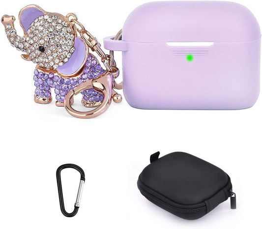 Airpods Pro Cases Keychain Set, Silicone TOROTOP Airpod Pro Protective Case Cover Skin Compatible for Apple Airpod Pro 2019 with Bling Elephant Keychain/Storage Box(Front LED Visible) (Purple)  TOROTOP   