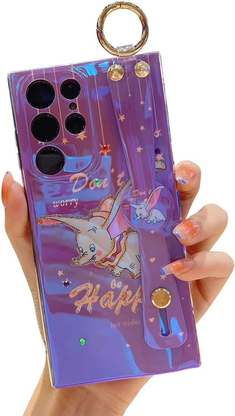 Meishangmei for Samsung Galaxy S22 Ultra Case 6.8" Sparkle Bling with Strap Stand Cute Pattern IMD Plating Design Silicone Shockproof Protective Glitter Cases Cover for Girls and Women - Minnie  Meishangmei Purple Dumbo  