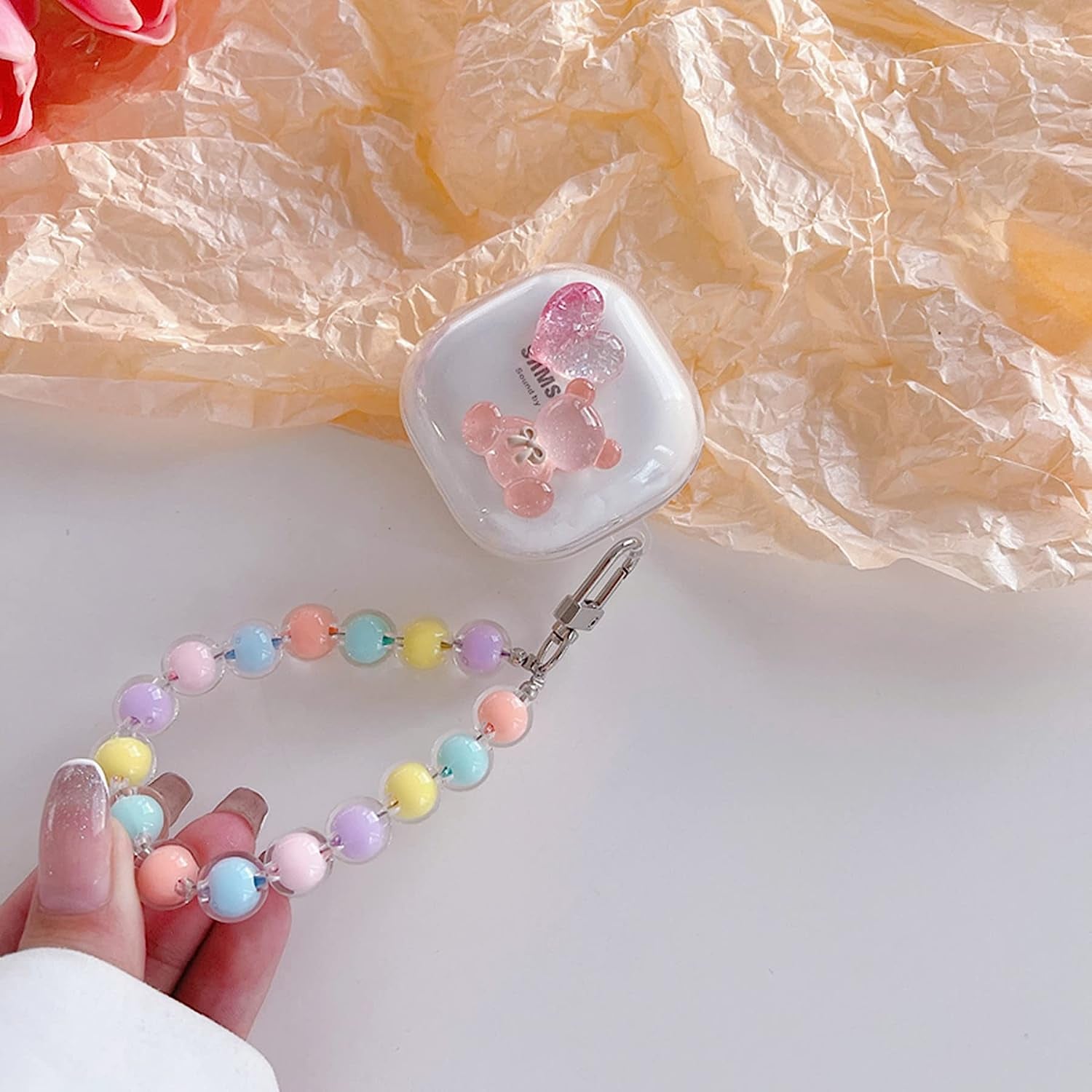 AOLABOKY Earphone Case for Samsung Galaxy Buds Live/Buds Pro/Buds 2 Charging Box,Cute Cartoon Bear Rabbit Transparent Earphone Protective Case with Keychain (Bear)  AOLABOKY   