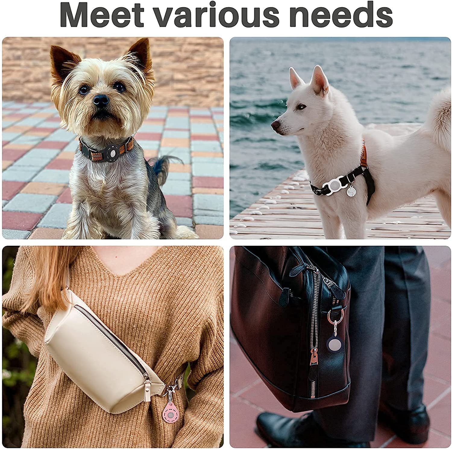 Air Tag Holder, 4 Pack Silicone Airtag Case, Airtag Keychain Compatible with Apple New Airtag Dog Collar for Keys, Bag, Pet Collar, Backpack by Nothing Burger (Black, White, Pink,Blue)  Nothing burger   