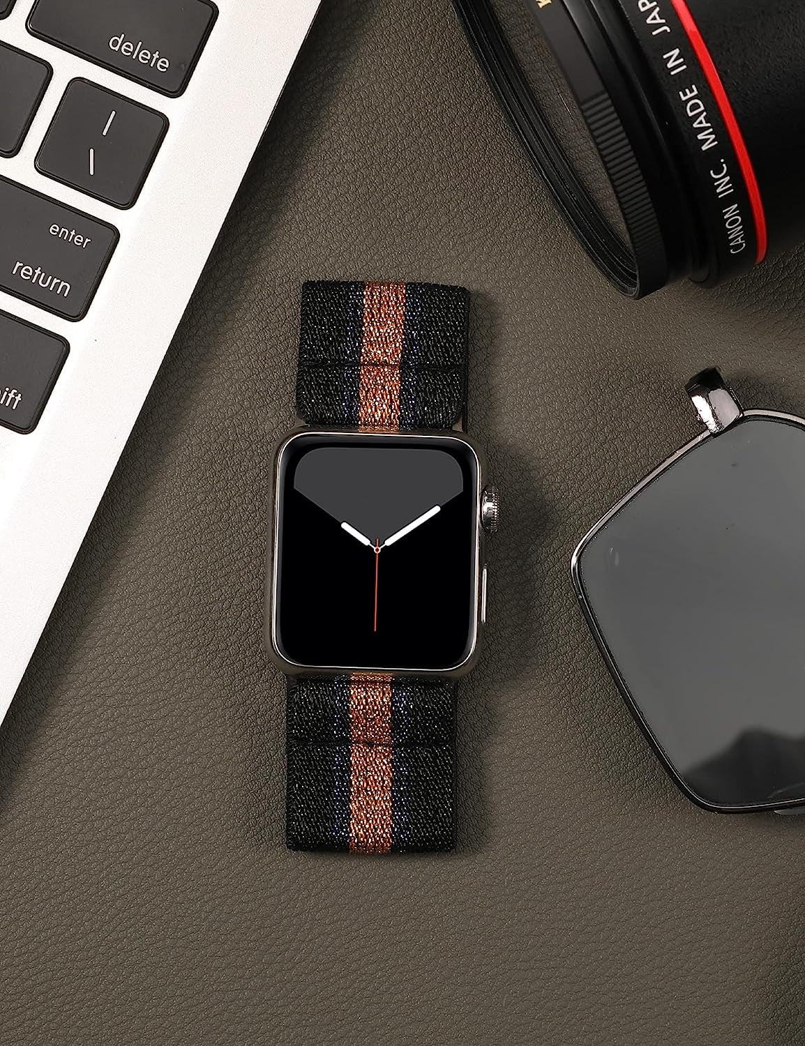 TOYOUTHS Elastic Band Compatible with Apple Watch Band Scrunchies Stretchy Solo Loop 41Mm/40Mm/38Mm Soft Nylon Strap Replacement Wristband for Iwatch Series 8/7/SE/6/5/4/3/2/1, Black/Gold/Blue, S  TOYOUTHS   