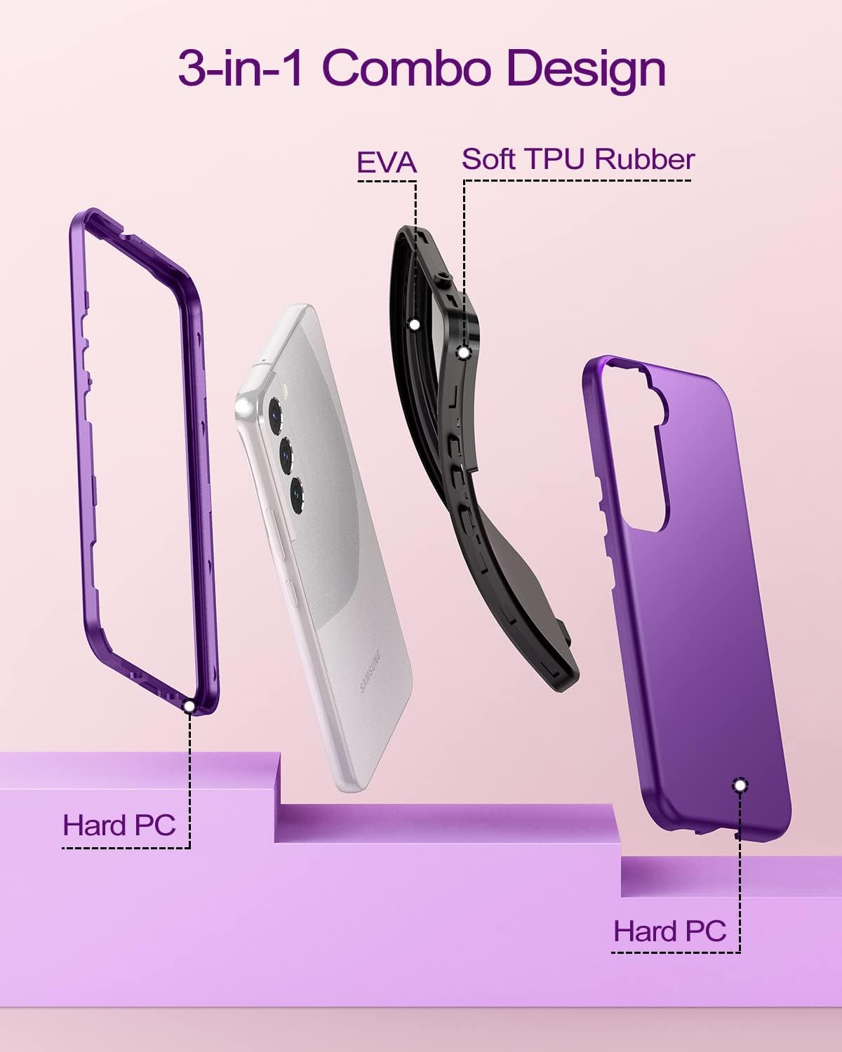 Welovecase for Samsung Galaxy S22 5G Case, Cover 3 in 1 Full Body Heavy Duty Protection Hybrid Shockproof TPU Bumper Three Layer Protective Case for Samsung Galaxy S22 6.1 Inch Purple  WeLoveCase   