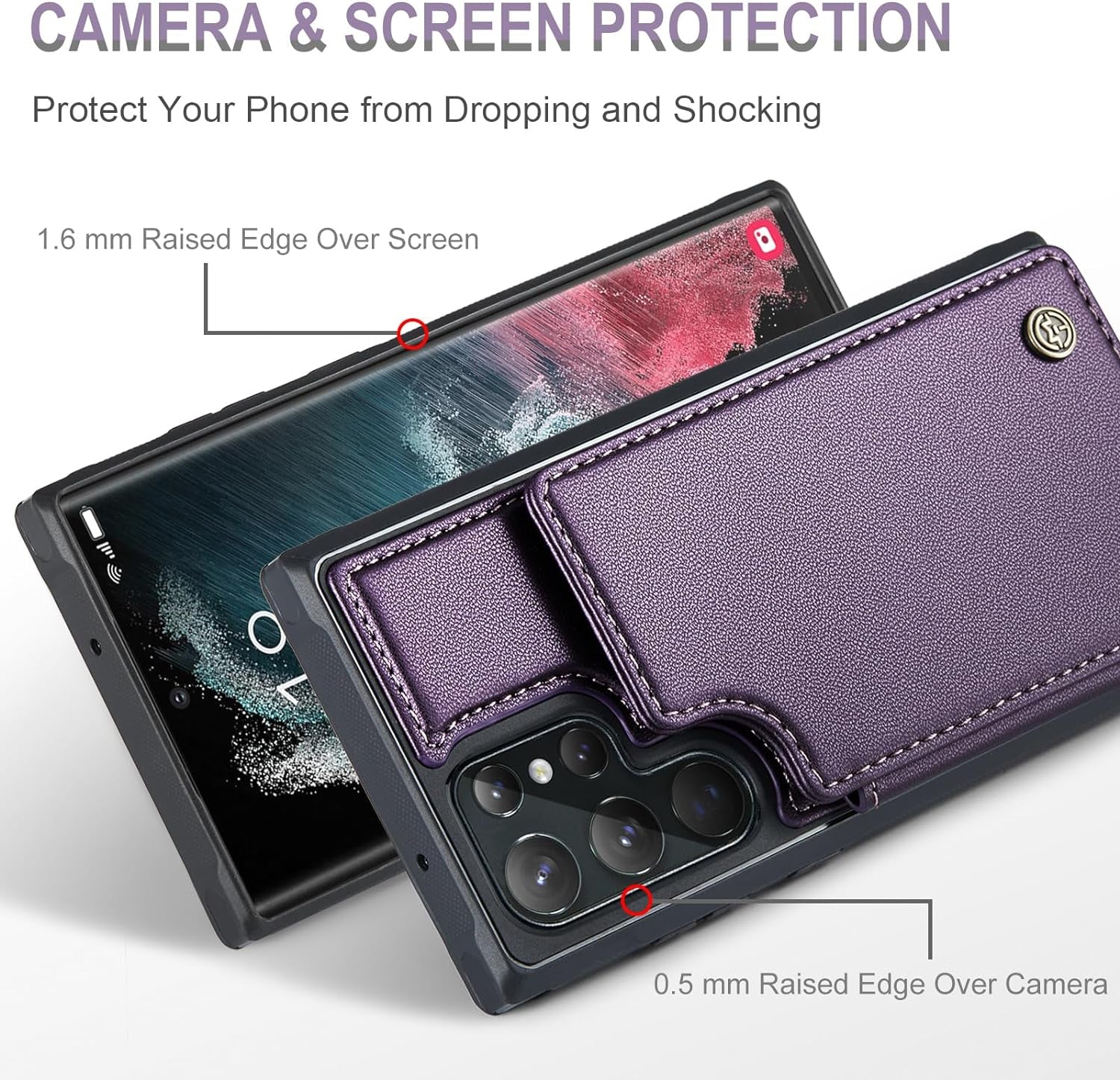 Vinich Samsung Galaxy S22 Ultra Case with Card Holder, Samsung S22 Ultra Wallet Case for Women Men with RFID Blocking, Durable Kickstand Shockproof Phone Case for Galaxy S22 Ultra 5G, Purple  Vinich   