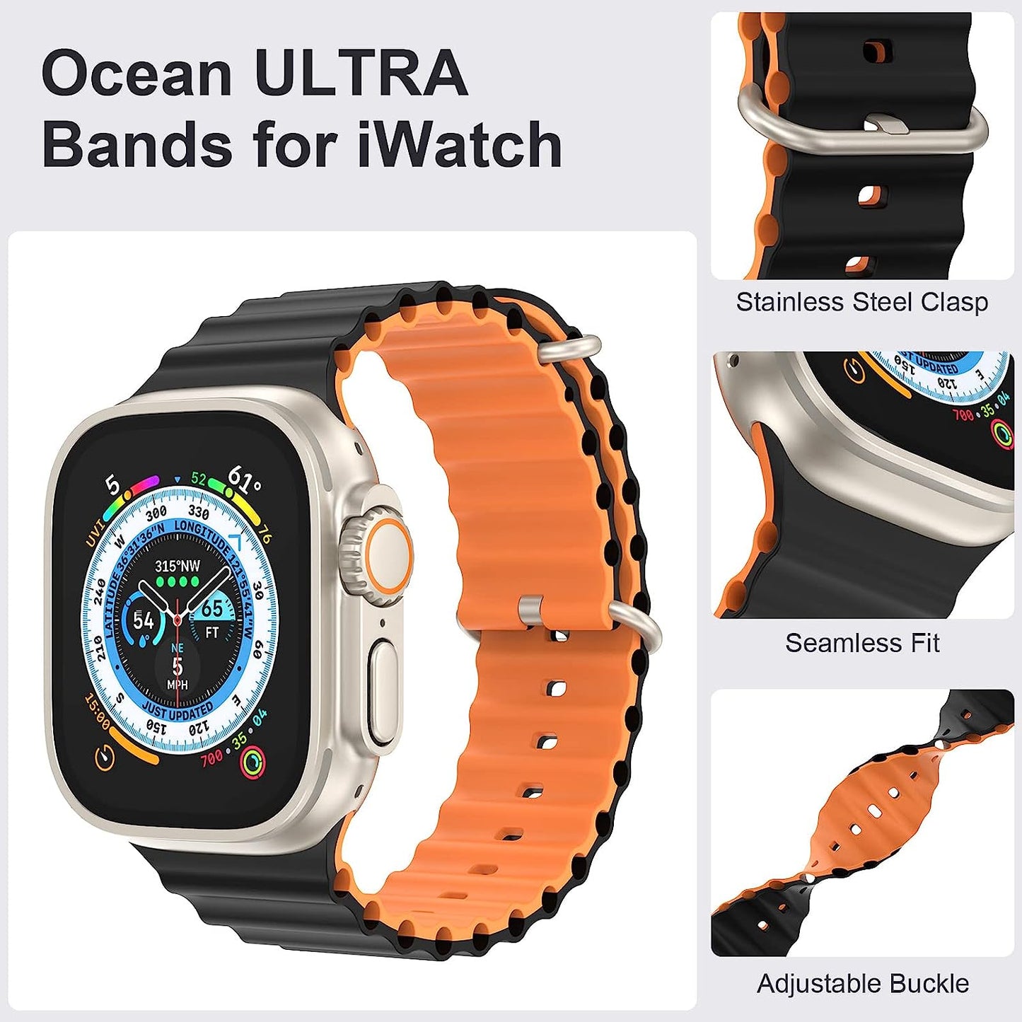 5 Pack Ocean Ultra Band Compatible for Apple Watch Band 49Mm 44Mm 45Mm, Soft Silicone Adjustable Loop Titanium Buckle Sport Strap for Iwatch Series Ultra SE 8 7 6 5 4 3 2 Women Men  OWUSHEE   