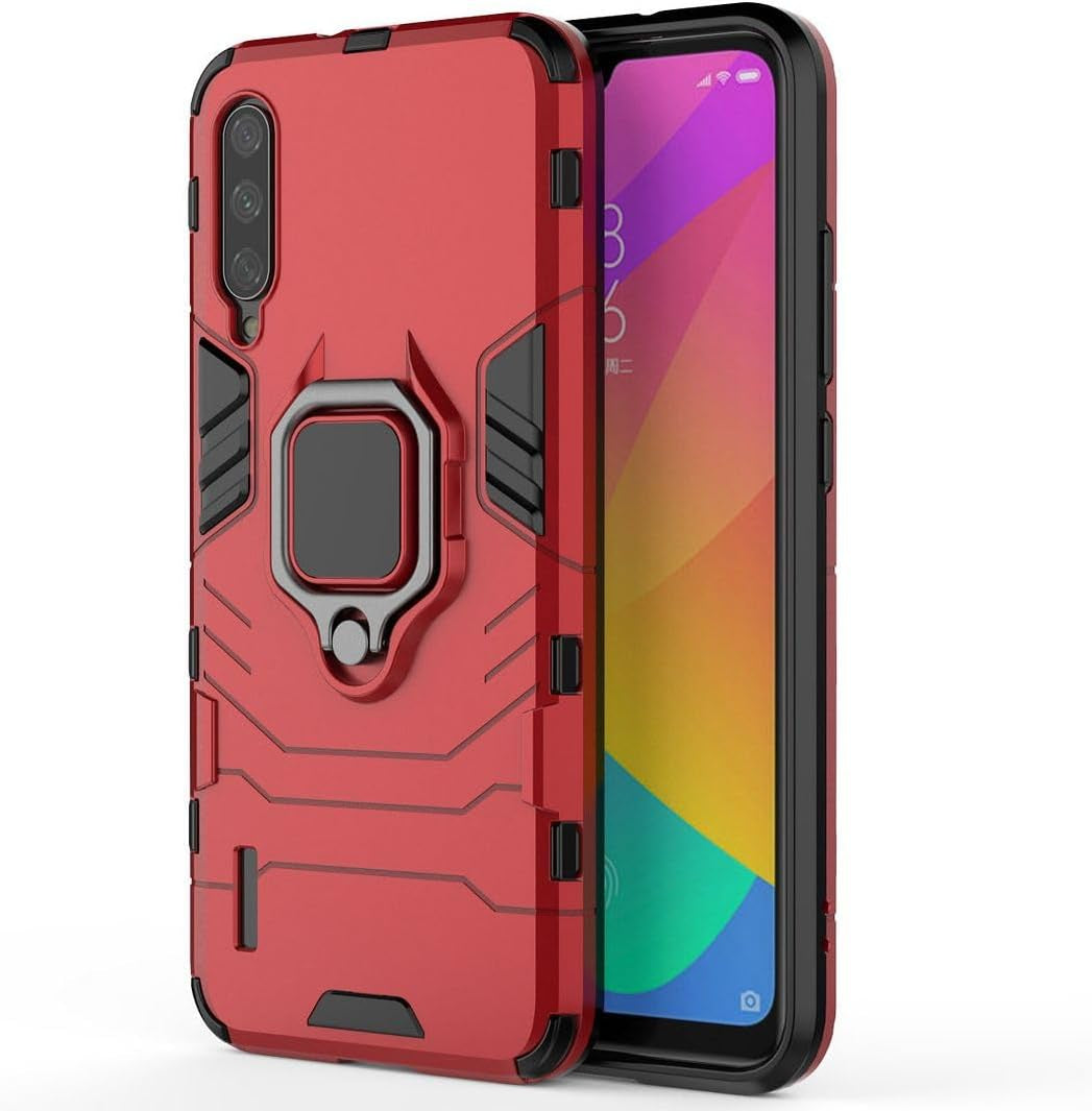 SATURCASE Case for Xiaomi Mi A3, Ring Kickstand Hybrid 2 in 1 [PC & Silicone] Dual-Layer Bumper Shockproof Protective Cover for Xiaomi Mi A3 (Hz-Black)  SATURCASE Red  