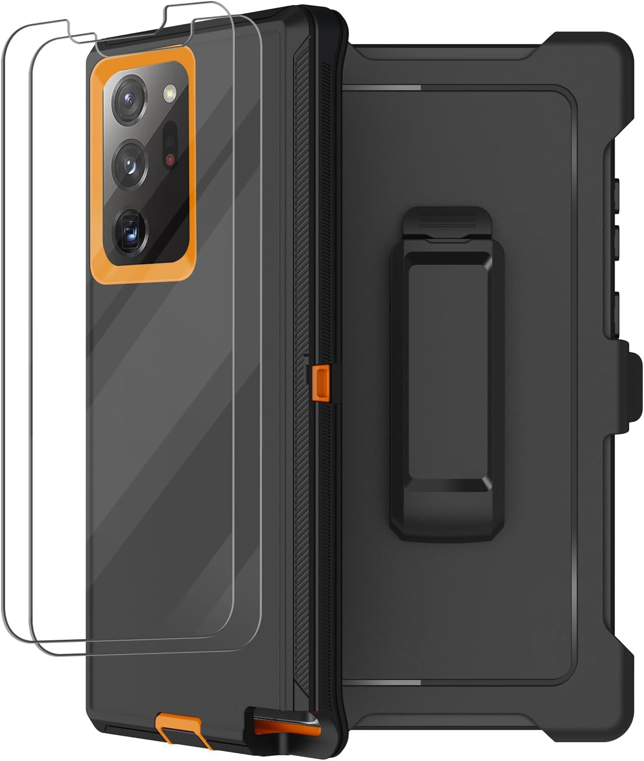 For Galaxy Note 20 Ultra Case with Belt Clip Holster, 2 Screen Protector, Military Grade Full Body Heavy Duty Shockproof Rugged Protective Cover for Samsung Galaxy Note 20 Ultra 5G (Blue)  RubCase Orange  