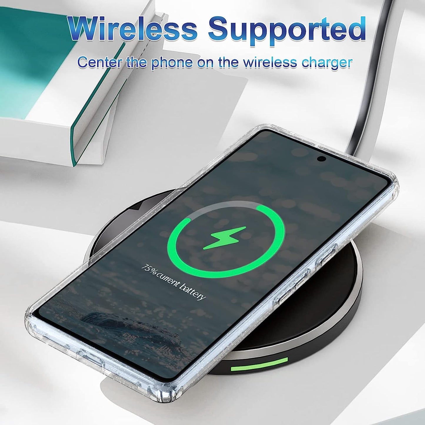 Lamcase Compatible with Google Pixel 7A Case, with 2 Screen Protector + 2 Camera Lens Protector Crystal Bling Sparkly Shiny Soft Flexible TPU Slim Drop Protection for Women Girls, Apricot Flower  Lamcase   