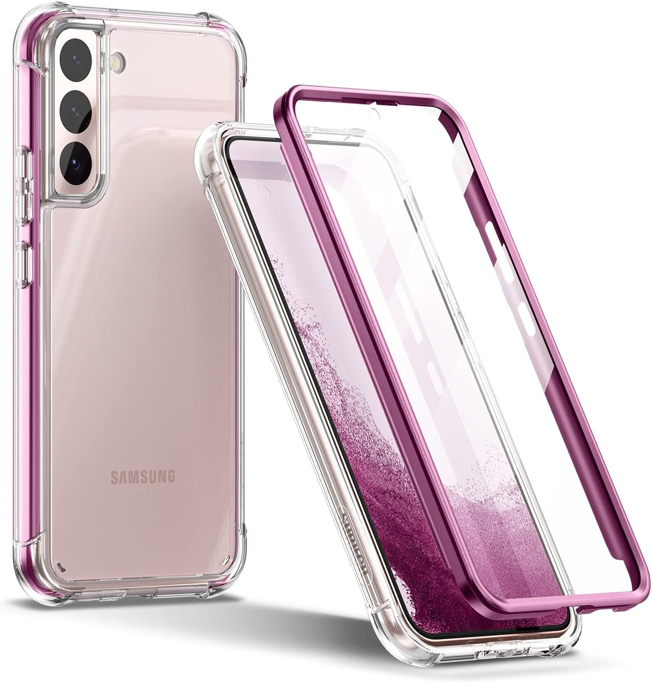 SURITCH for Samsung Galaxy S22+ plus Clear Case 6.6" (Only), [Built-In Screen Protector] Full Body Protective Hard Shell+Soft TPU Phone Case for Samsung S22 plus -(Black Edge)  SURITCH Dark Magenta Edge  