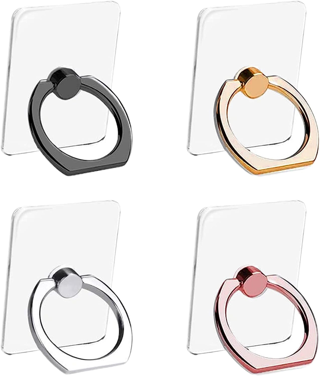 SKYPIA 4 Pack Clear Cell Phone Ring Holder Transparent Finger Grip Loop Kickstand 360 Degree Rotation Finger Ring Stand  Cellstand Rectangle  